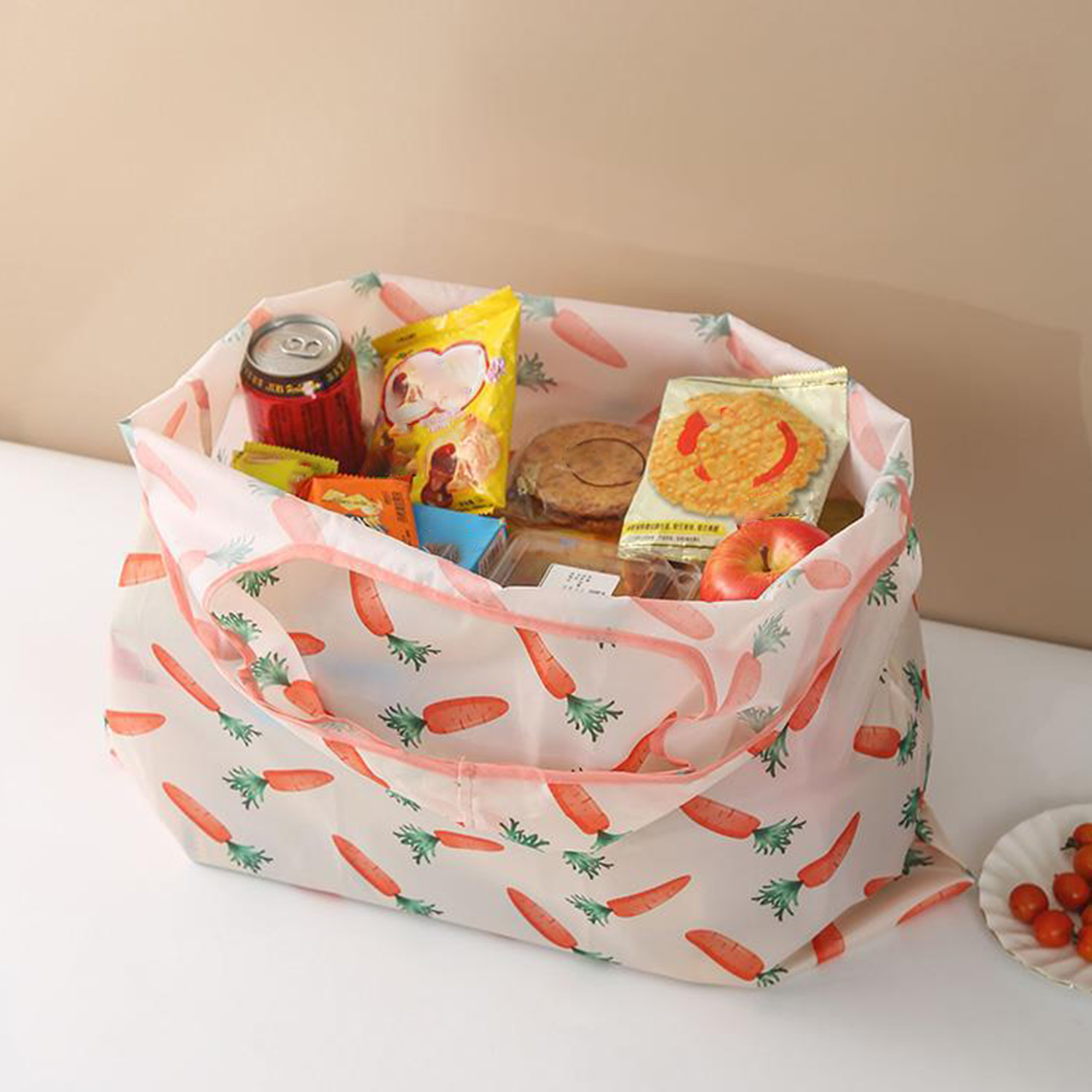 Shopping Bag Reusable Foldable Tote 46*40*26cm Cute Grocery Bag with Bag Large Capacity Tear Resistant Machine Washable Tote