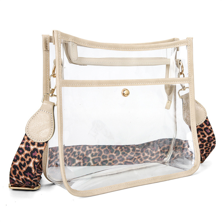 Western Style Leopard Cheetah Print Strap Women's Messenger Bag Transparent PVC Ladies Shoulder Crossbody Bag