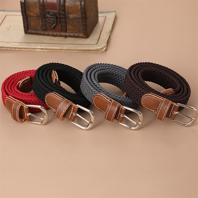 120-130cm Casual Knitted Pin Buckle Men Belt Woven Canvas Elastic Expandable Braided Stretch Belts For Women Jeans Female Belt