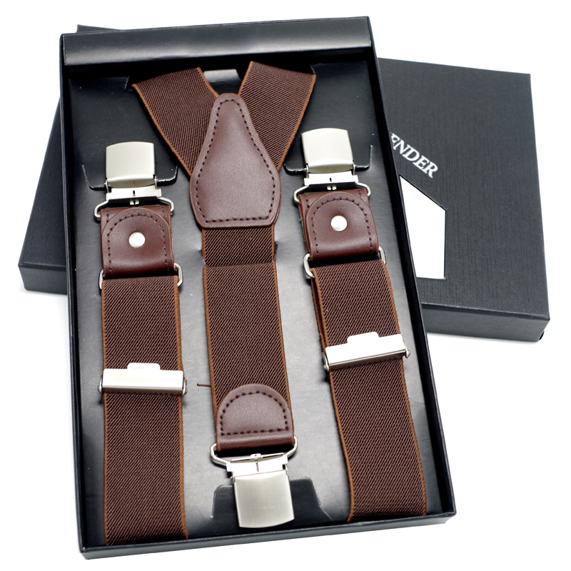 Leather Suspender Mens Navy BlueElastic Suspender Trousers 3Clips-on Men Suspenders Length-adjustable Strap 3.5cm*120cm 