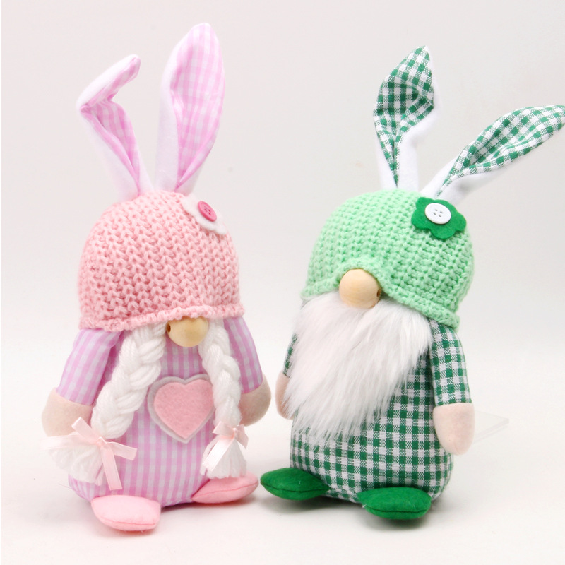 Easter Decoration: Dwarf Goblin Men's And Women's Plaid Rabbit Faceless Doll Ornament