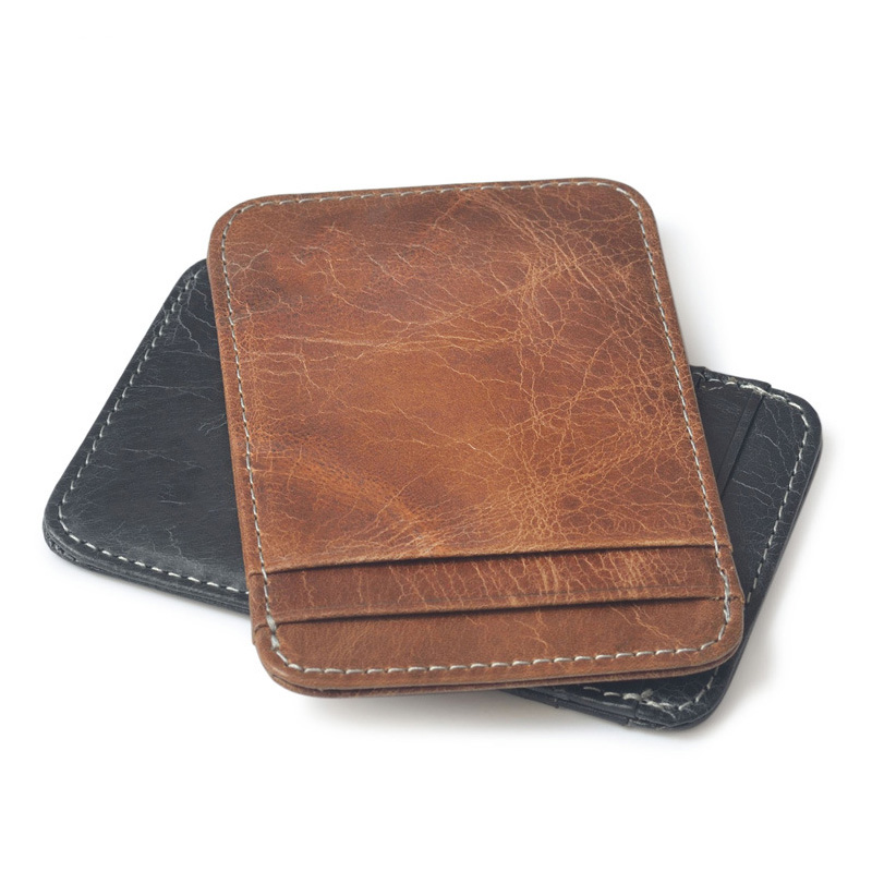  Retro Leather Credit Business Mini Card Wallet Convenient Man Women Smart Wallet Business Card Holder Cash Wallet Card Case