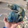 Natural Blue Lux Calcite Lizard Head Skull Figurine Hand Carved Quartz Animal Statue Healing Crystal Stone Home Decoration Craft