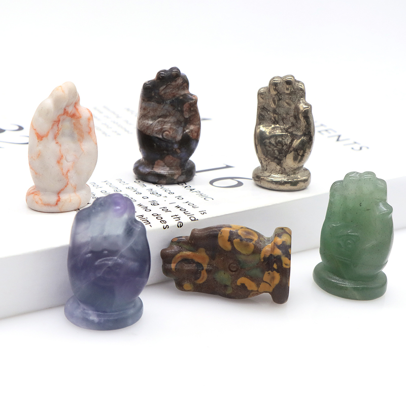 Evil Eye Hand Statues Natural Stone Carved Gemstone Home Decoration Reiki Wicca Crystal Hamsa Hand of God Figurine Gift 1.6 in