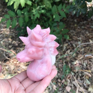 High Quality Pink Opal Uncorn Carving Carved Statue Animal Fashion Home Ornament Art Collectible Gift 1PCS