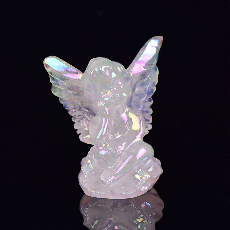 8.3cm Natural Rose Quartz Angel Carving Crystal Reiki Healing Figurine Trinket Craft Gift Home Decoration 1pcs