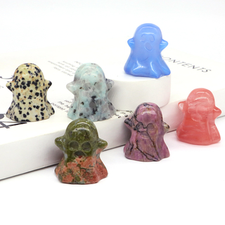 Natural Healing Crystals Stone Ghost Statue Reiki Energy Chakra Gemstone Quartz Animal Figurine, Home Halloween Decoration, 1.2"