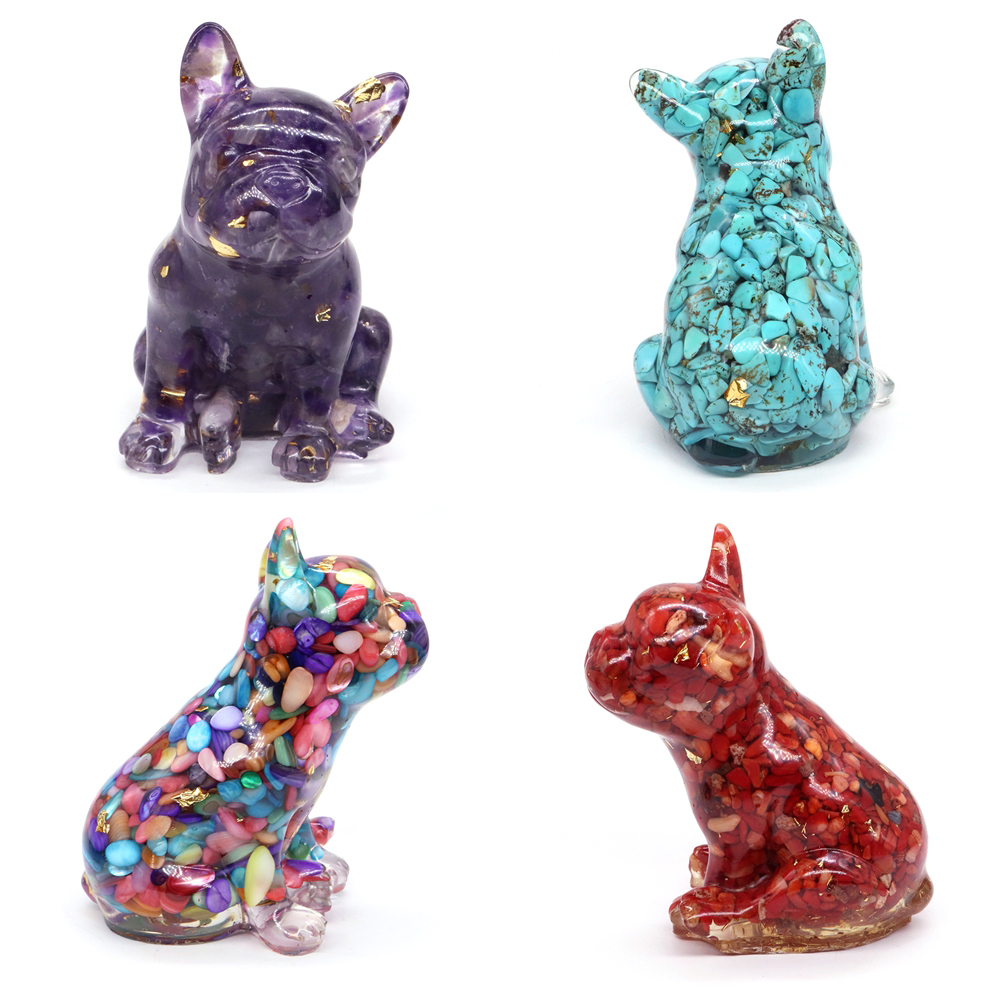 Bulldog Statue Natural Tumbled Stone And Resin Dog Figurine Crafts Room Ornament Minerals Home Decoration Christmas Present 76mm