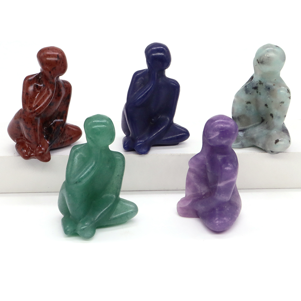 Natural Stone Thinker Statue Nordic Art Abstract Yoga Figurine Healing Crystal Craft Home And Desktop Decor Ornaments Gifts 1.6"