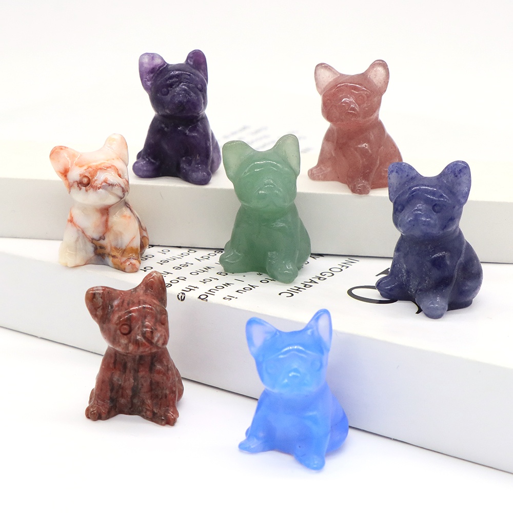 Ferocious BullDog Statue with Natural Stone Crystal Carved Dog Figurine Gemstone Crafts Home Decoration Christmas Present 1.2"