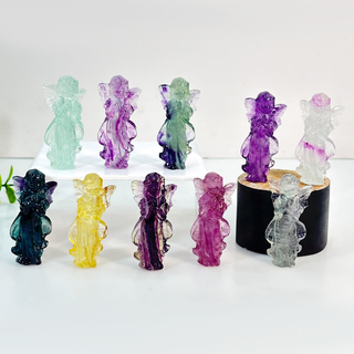 1PC Natural Crystal Rainbow Fluorite Angle Baby Anniversary Children Gift Suprise Carving Polished Energy Wholesale Reiki