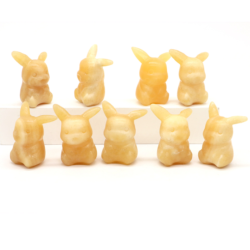 1.5" Natural Stone Yellow Jade Cute Cartoon Anime Carved Figure Healing Crystal Fancy Animal Statue Birthday Decor Home Ornament