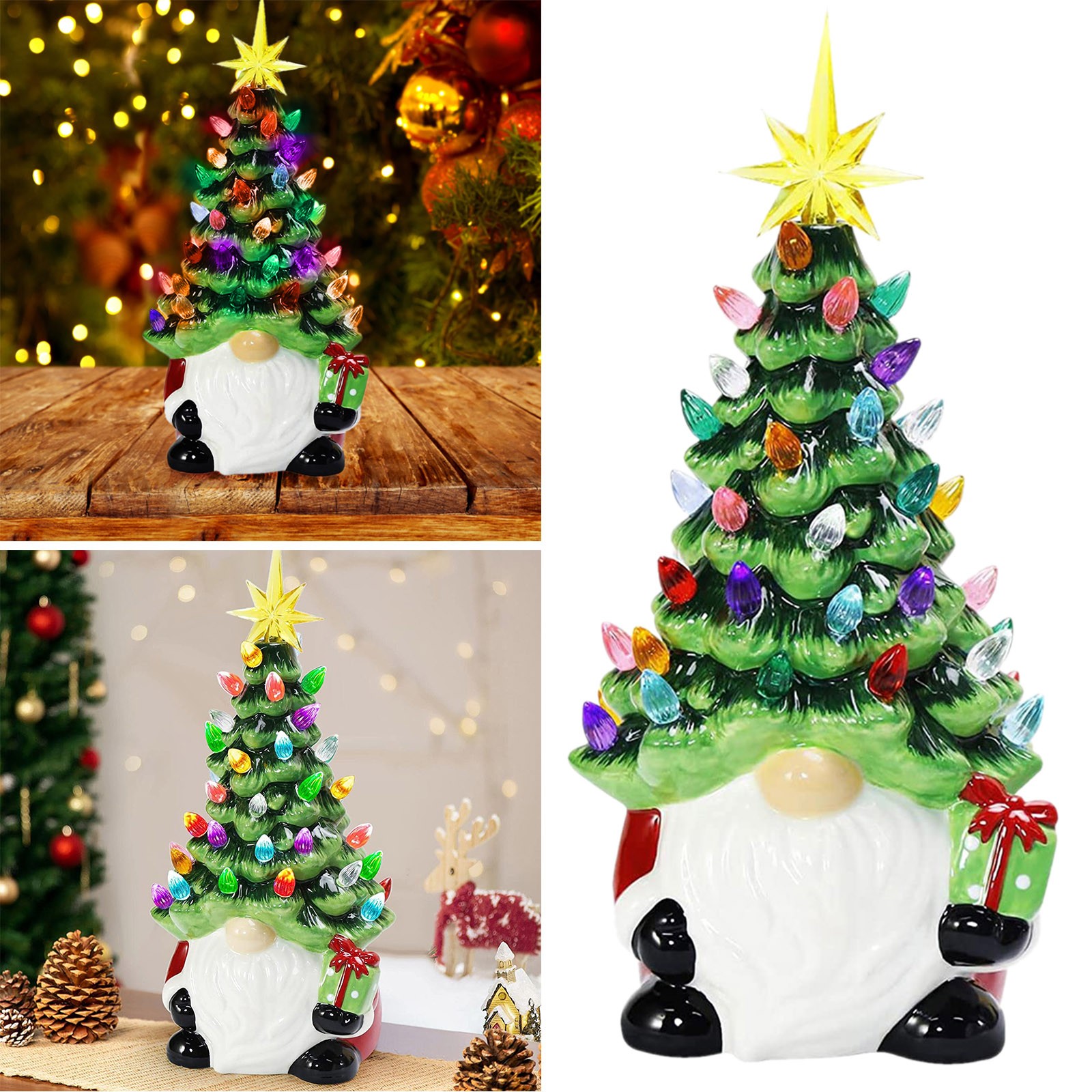 2024 Christmas Decorations Multi Color Lights Luminous Dwarf Ceramic Christmas Gnomes Christmas Decorations Faceless Doll