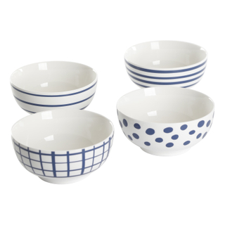 New Blue 6-Inch Blue & White Assorted Fine Ceramic Bowls, Set of 4