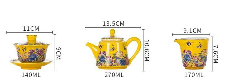 Ceramic Enamel Colored Tea Pot Kung Fu Tea Set Colored Painted Water Pot Tea Cup Cover Bowl Heated Kettle Infuser Teapot Clay
