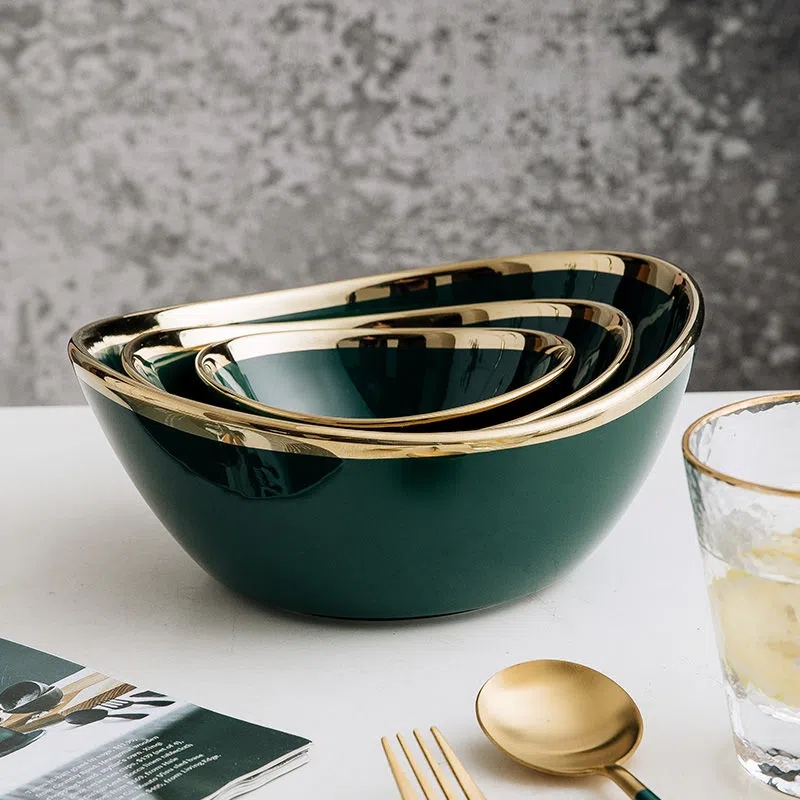 Nordic Ceramic Bowls for Salad, Fruit Snack, Soup, Dessert, Noodle Bowl Tray, Kitchen Tableware