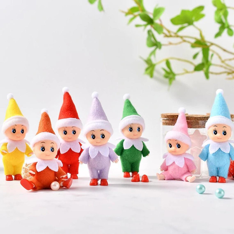 Mini Baby Elf Kawaii Tiny Doll 1 PCS Set Rainbow Dollhouse Shelf Accessories Christmas Gift Toy for Girl Boy Kid Child Adult