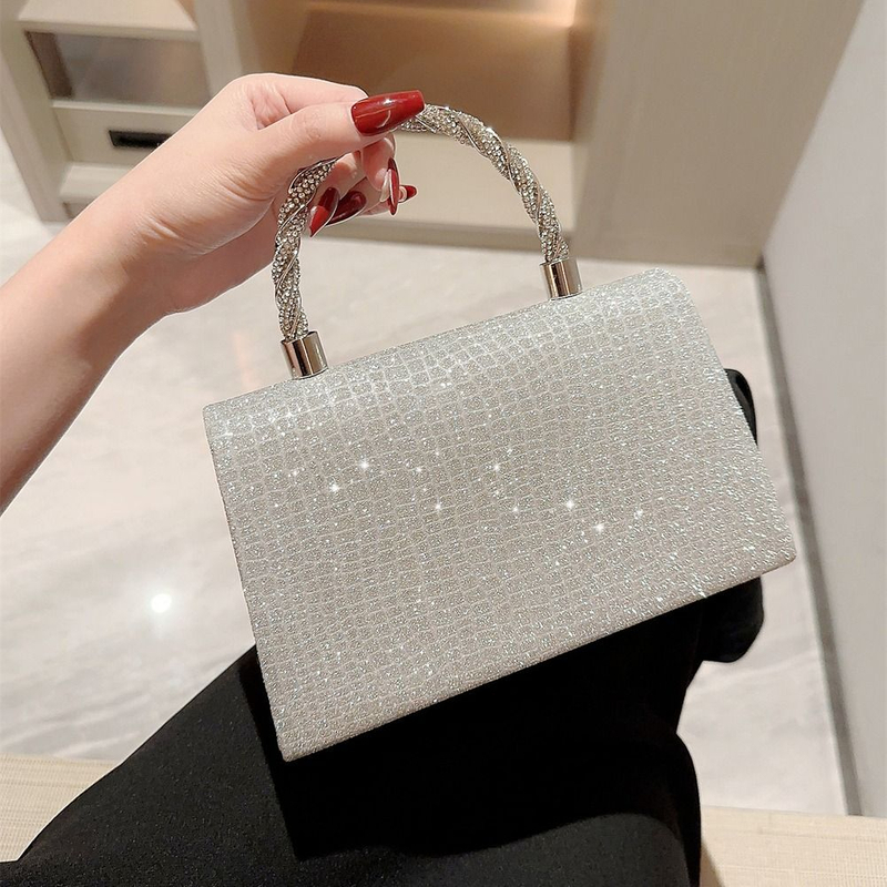 Bright Silk Evening Bag Women Elegant Fashion Banquet Clutch Chain Shoulder Bags Luxury Purse Female Wedding Party Handbags