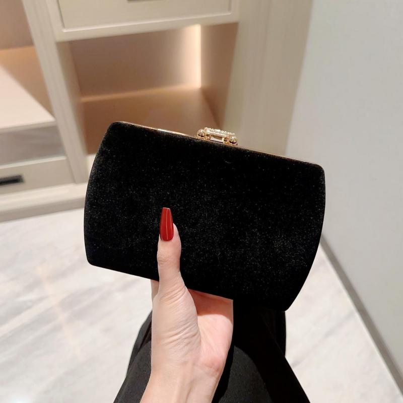 Black Square Clutch Bags Design Women Clutches 2024 New Diamonds Velvet Evening Bags Party Wedding Handbags Purse Shoulder Bags