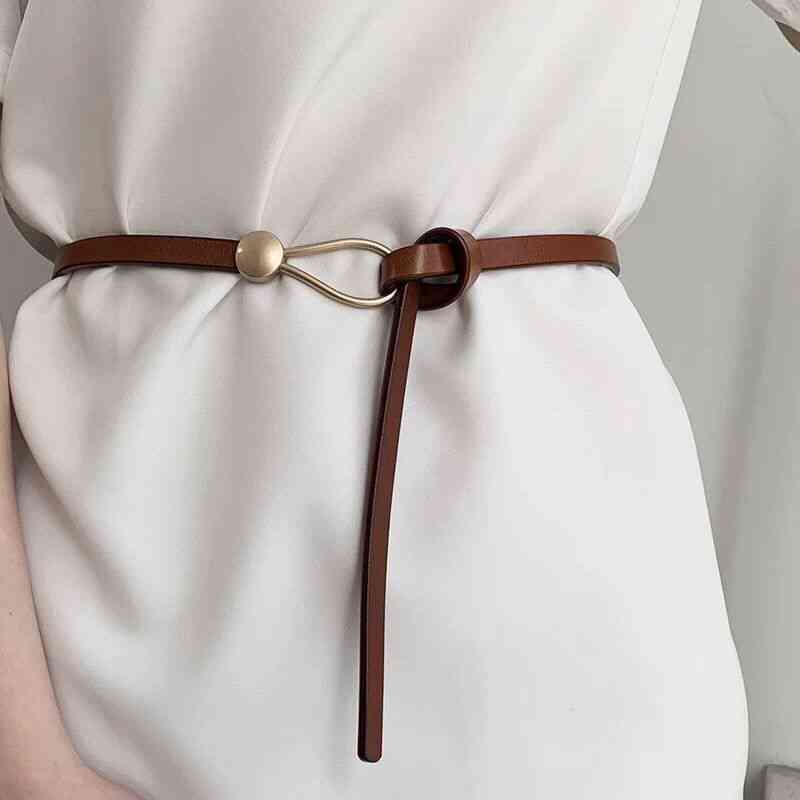  Thin Belt Golden Buckle PU Leather Belts For Women Dress Coat Waistband Casual Ladies Black Straps