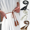 Women Simple PU Leather Belt Boho Tassel Braided Self-Tie Belt Thin Waist Rope Belt