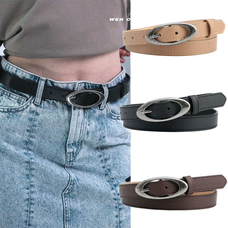 Pu Leather Belt For Women Designer Alloy Oval Buckle Waist Strap Female Girl Jeans Trouser Dress Decorative Waistband