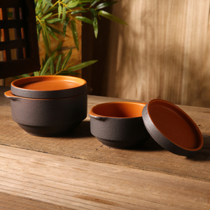 Japanese custom ceramic bowl with cover active glaze brown soup bowl cup and saucer ceramic salad ceramic bowl set