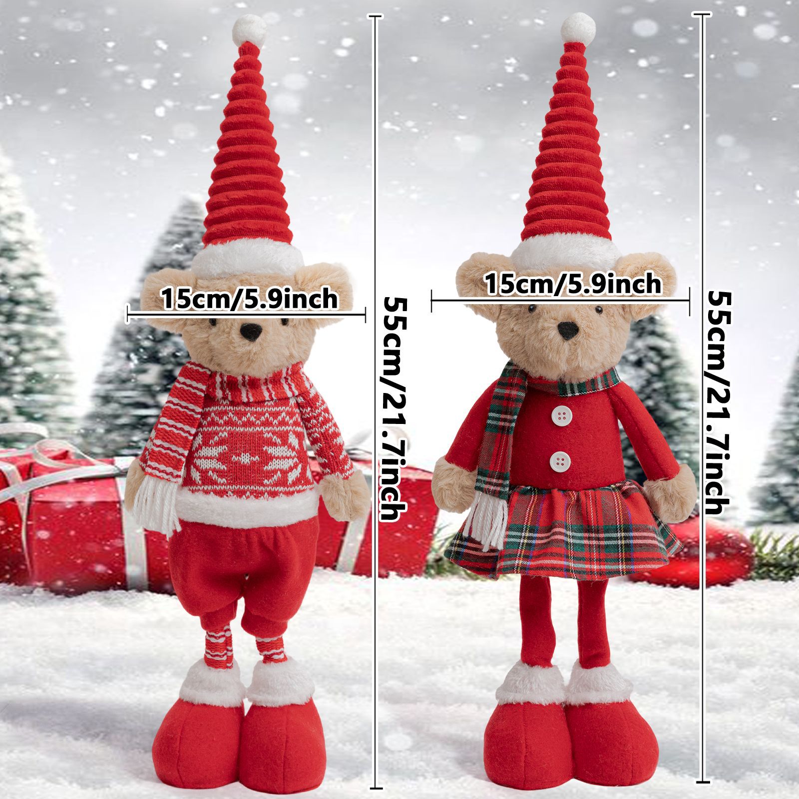 Christmas Red Bear Doll Creative Teddy Bear Doll Holiday Decoration Cute Desktop Ornament