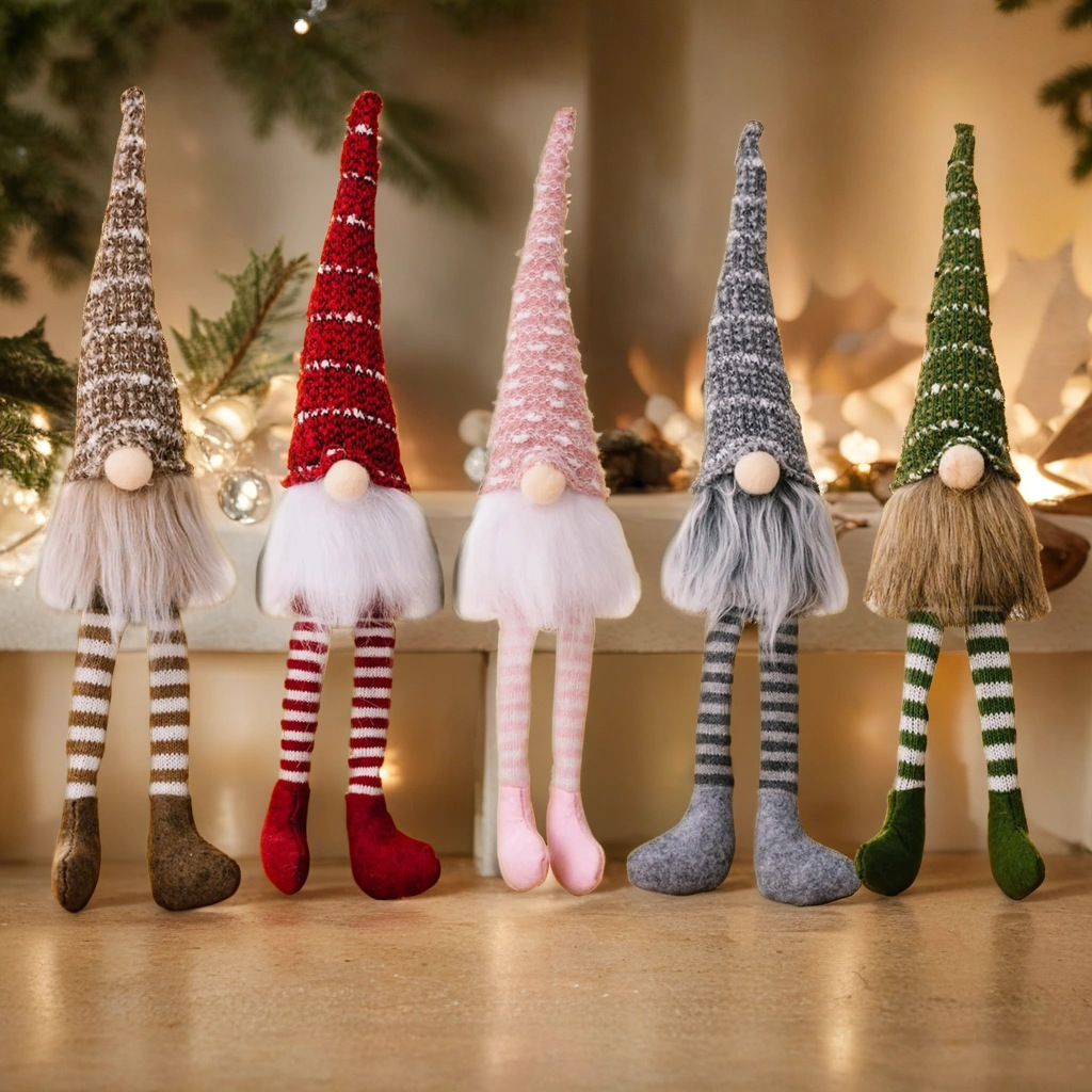 Christmas striped knitted hat Rudolf hanging leg doll Faceless doll Dwarf ornament Nordic style decoration