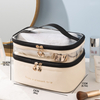 Double Layer PU Cosmetic Bag Large Capacity Portable Storage Bag Waterproof Travel Toiletry Bag