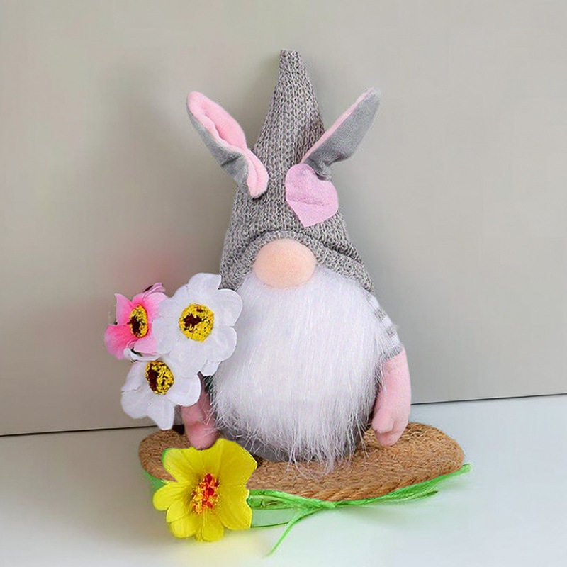New Easter Decoration Rabbit Dwarf Holding Bouquet Rabbit Doll Easter Party Rabbit
