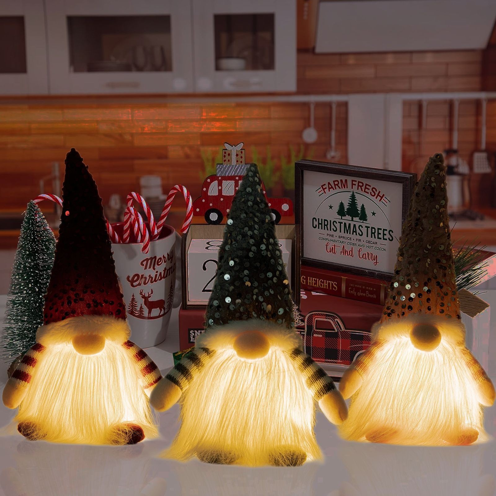 Christmas Faceless Doll Decorative Glitter Hat Glowing Ornament Cute Dwarf Rudolf