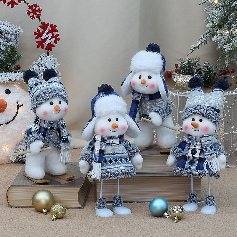 Christmas New Product Blue Fabric Doll Cute Skiing Swinging Snowman Decoration Pendant Holiday Gift