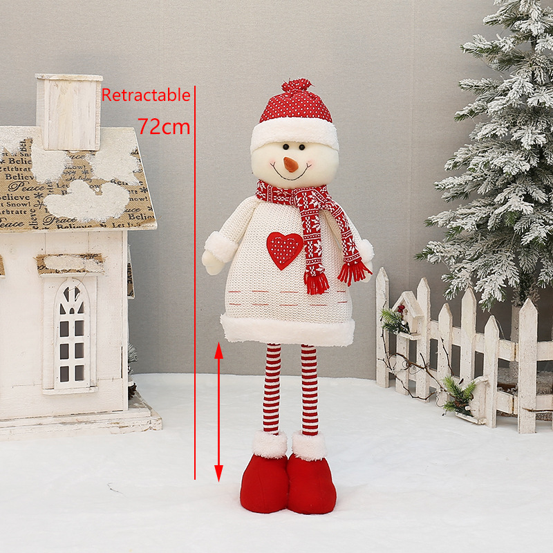 28.3-inch Leg Stretchable Knitted Fabric Santa Claus Snowman Deer Figurine New Year Holiday Decoration Ornament