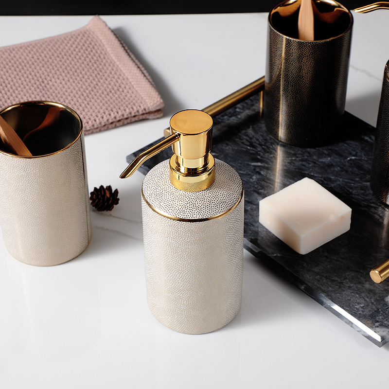 Gold Bathroom Accessories Sets Ceramics, Lotion Soap Dispenser ,Tumbler,Soap Dish，Bathroom Deco Accessroy Set