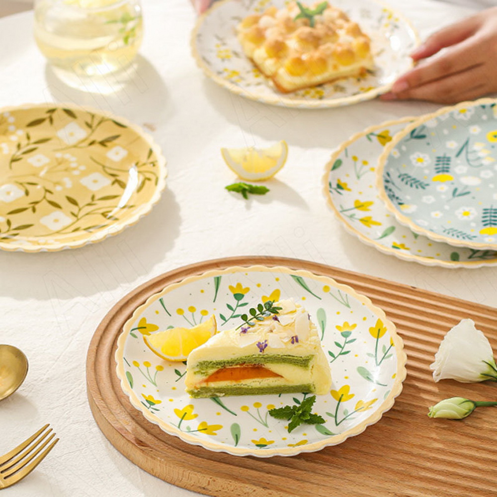 Creative Ceramic Plate Desktop Afternoon Tea Dessert Plates Simple Floral Decorative Western Steak Dish Kitchen Tableware