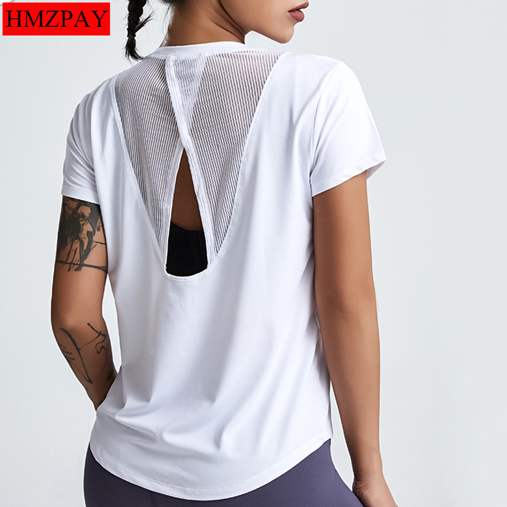 Loose Yoga Clothes Tops Short-Sleeved Running Quick-Drying Clothes T-Shirts Short Sports Hollow Fitness Clothes Women&#39;s Blouses