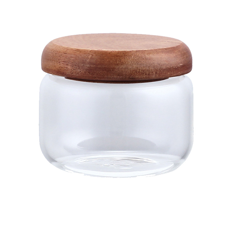 Glass Dried Fruit Container Jar Storage Box With Acacia Wood Lid Sealed Ring Clear Glass Food Storage Bottles Kitchen Snacks Jar