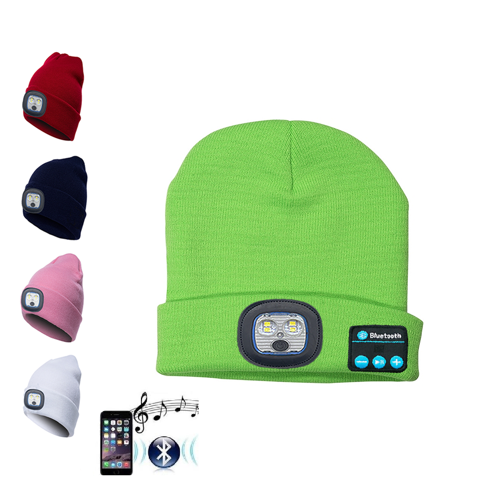 Night Cat Beanie Hat 5 LED Knitted Music Cap Wireless Headphones with Built-in Speakers Headlamp USB Rechargeable Hat