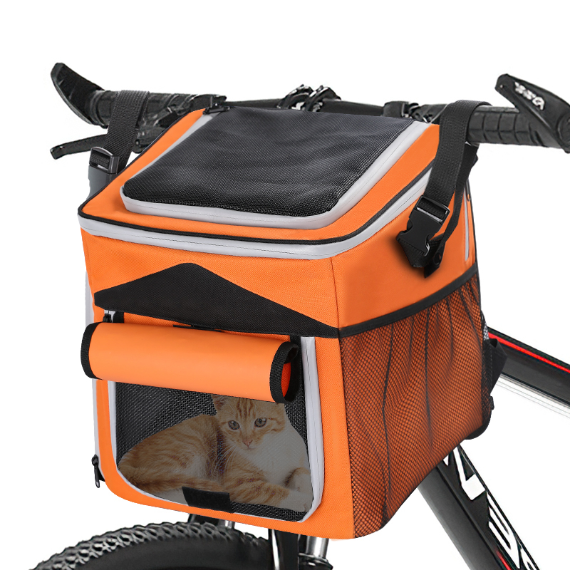 Outdoor Travel Bike Sports Cat Dog Carrier Case Bicycle Front Dog Bag Basket Bicycle Pet Carrier with Rain Cover