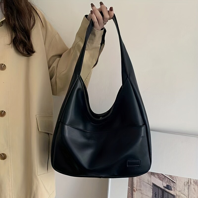 Women Bag Simple PU Leather Solid Shoulder Bag Fashion Large Capacity Handbag For School Work