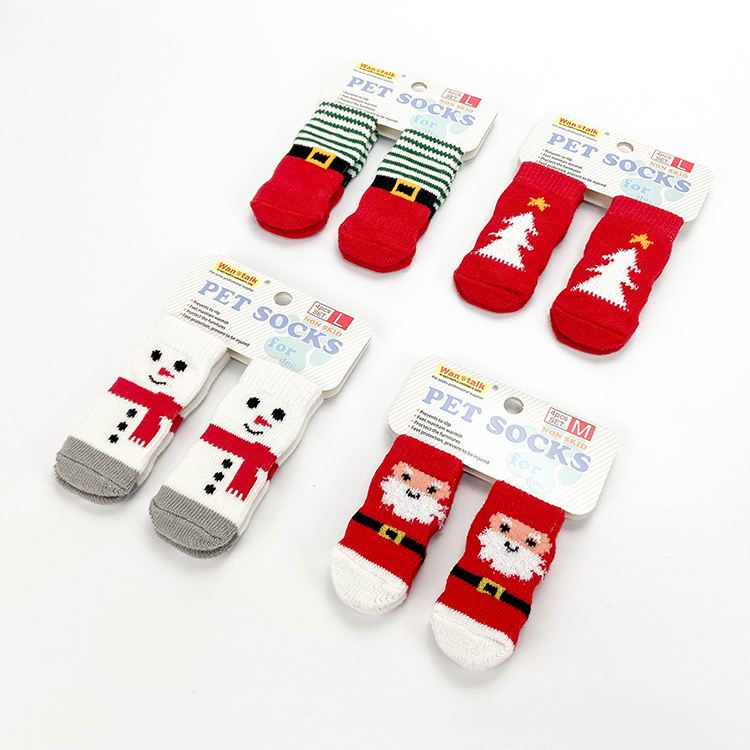 New Cute Animal Pattern Cotton Pet Socks Warm Indoor Non-Slip Dog And Cat Paw Protector for Christmas Series
