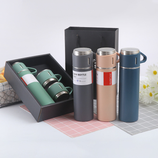500ml New Design Stainless Steel Water Bottle 3pcs Hip Flask Gift Set Couple Coffee Mug Set Gift Box Vacuum Flask Set