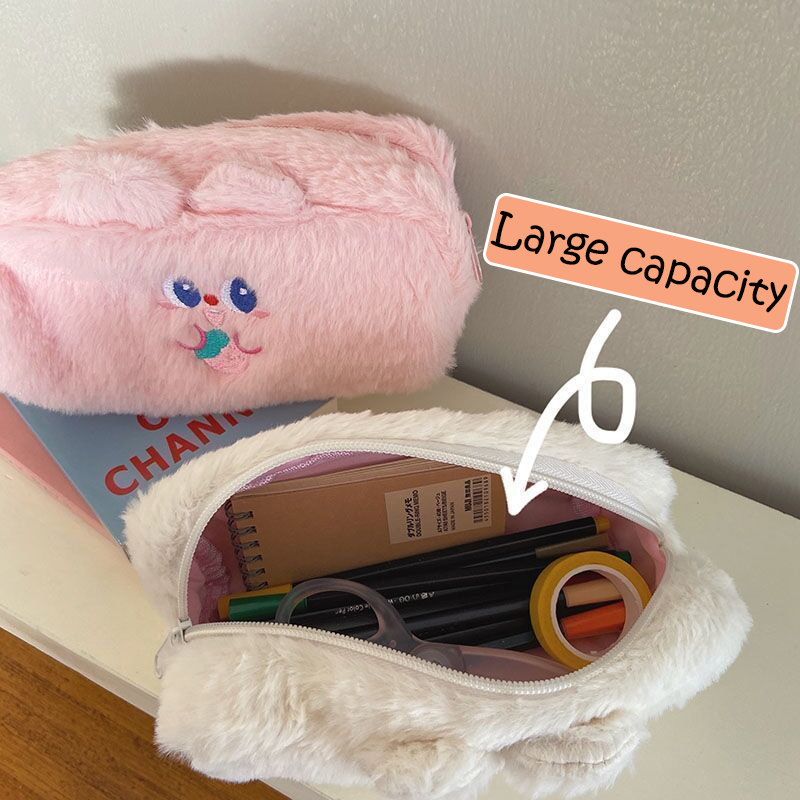 Large Capacity Plush Pencil Case Kawaii Student Multifunctional Stationery Bag Trend Personality Soft Cute Wallet Makeup Bag