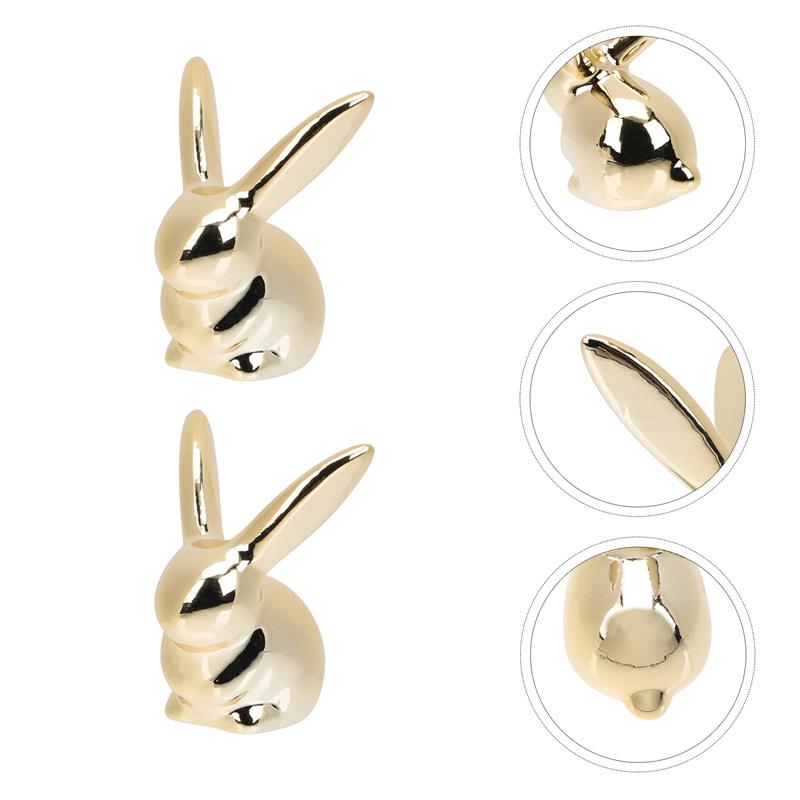 2Pcs Easter Bunny Golden Ceramic Bunny Easter Ornament Table Ornament For Easter Desktop Decor Easter Rabbit Home Decorations