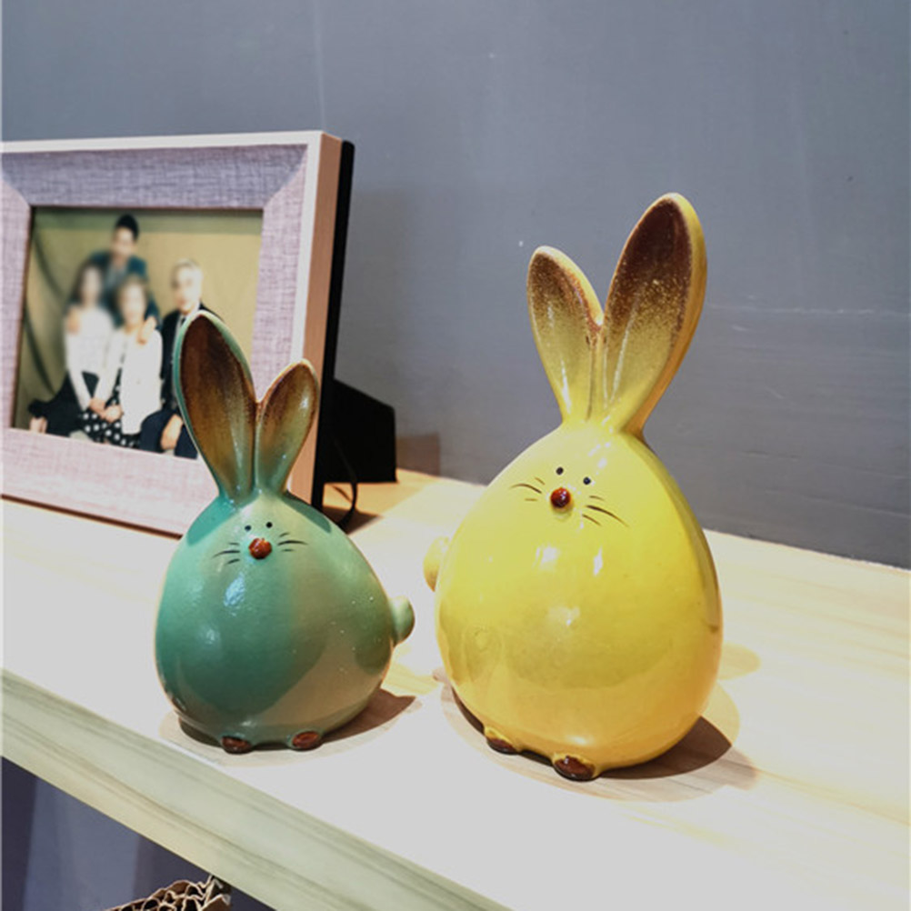 Ceramic Rabbit Figurines Easter Long Ear Bunny Ornament Desktop Animal Doll Home Office Room Decoration