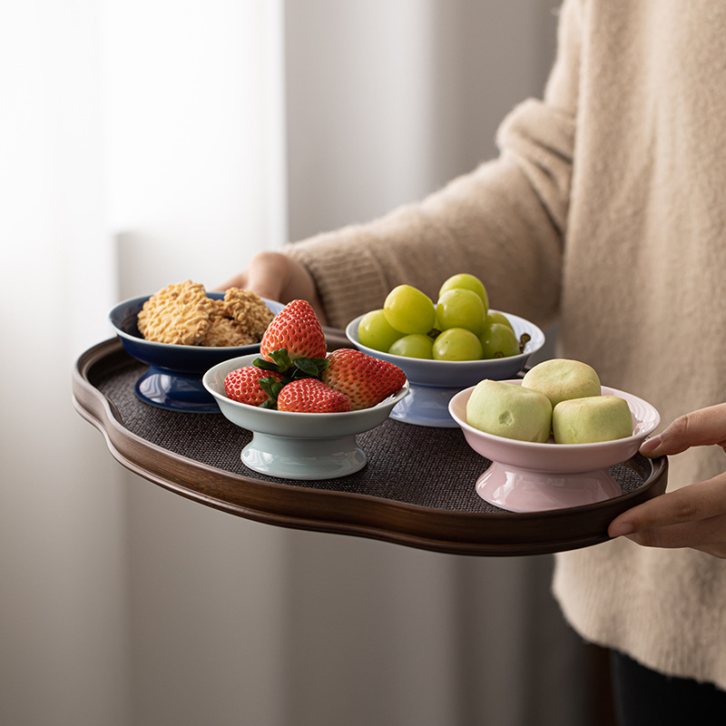 Tea Cake Tray Ceramic Fruit Plate Small Size Living Room Home Snack Snack Dish High Leg Fruit Tray