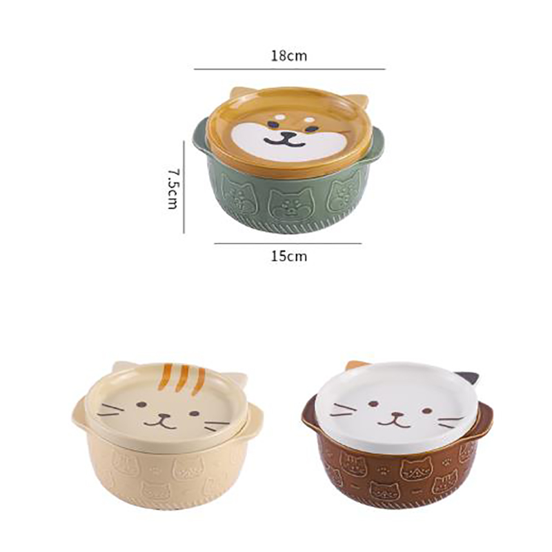 Cartoon Cat Fruit Bowl with Lid Ceramic Breakfast Cup Delicate Animal Salad Dessert Noodle Soup Large Bowl Kitchen Tableware New