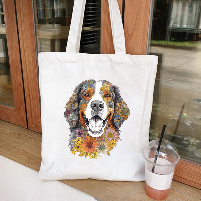 Watercolor Floral Dog Print Canvas Bag Women Fashion Shoulder Totebag Female Shopping Bags Girl Student School Bags Animal Totes