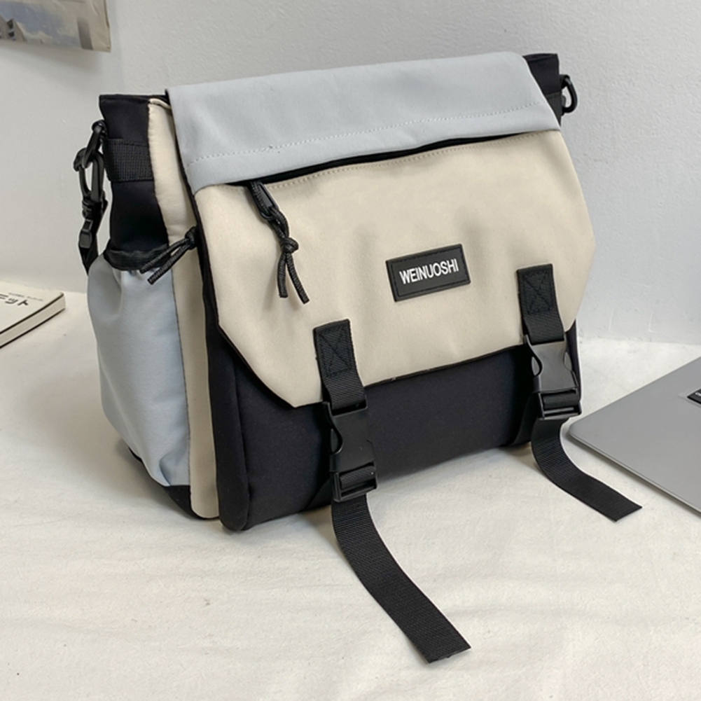 Unisex Student Messenger Bag Large Capacity Casual Shoulder Bag Contrast Color Simple Postman Bag for College Travel Business